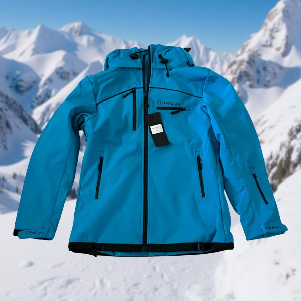 PINFIN Blue Performance Jacket with High Collar and Water-Resistant Fabric